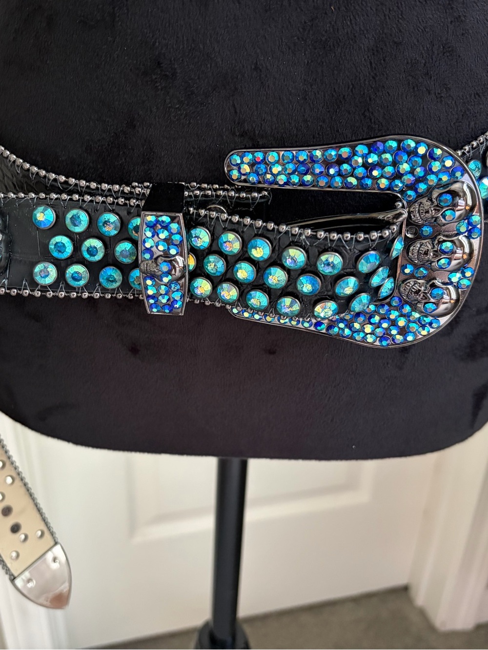 B.B. Simon Blue Crystal Western Buckle Belt
